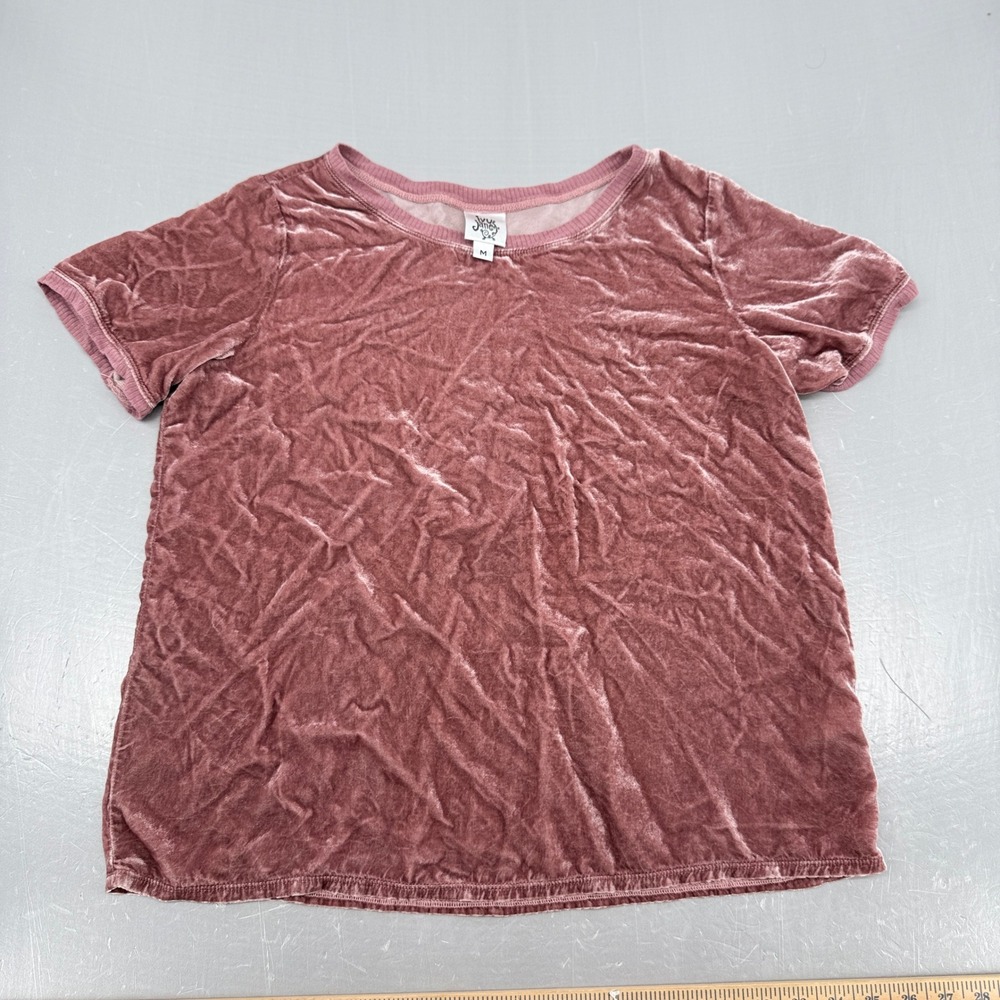 Ivy Jane Womens Dusty Rose Pink Crushed Velvet Short Sleeve Crew Neck Top Size M